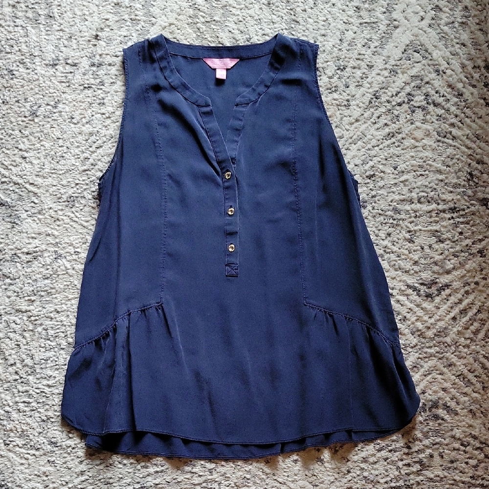 Lilly Pulitzer 100% Silk Flowy Sleeveless Blouse with Gold Buttons Size Small